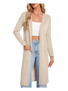 Long Open Front Cardigan Sweater for Women Knit Duster with Pockets